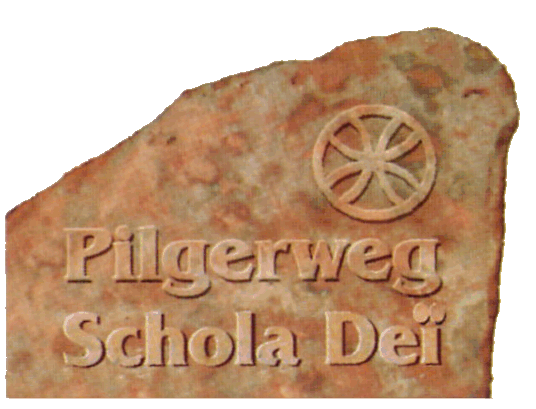 Symbol des Pilgerweges am Straßenrand